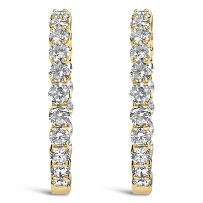 Exquisite 14k Gold Shared Prong Set Diamond Inside out Hoop Earrings