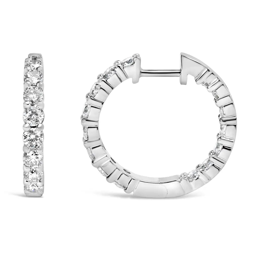 Exquisite 14k Gold Shared Prong Set Diamond Inside out Hoop Earrings