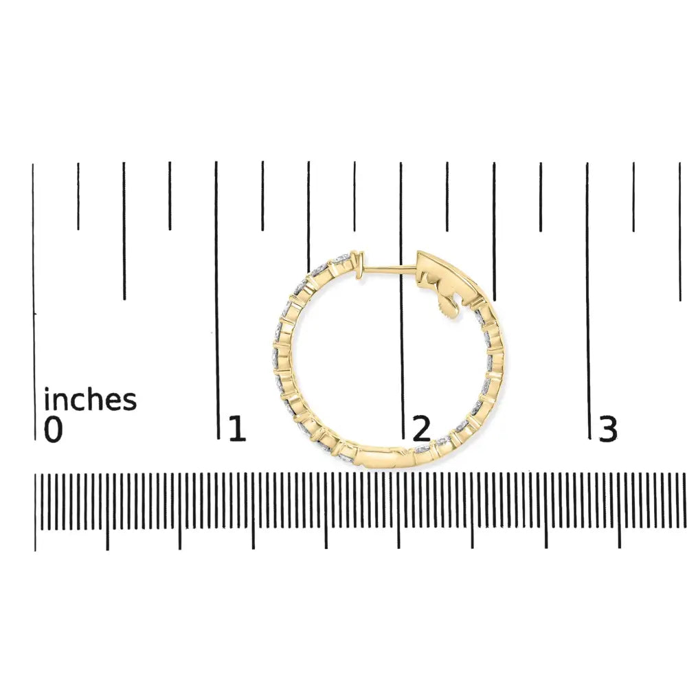 Exquisite 14k Gold Shared Prong Set Diamond Inside out Hoop Earrings