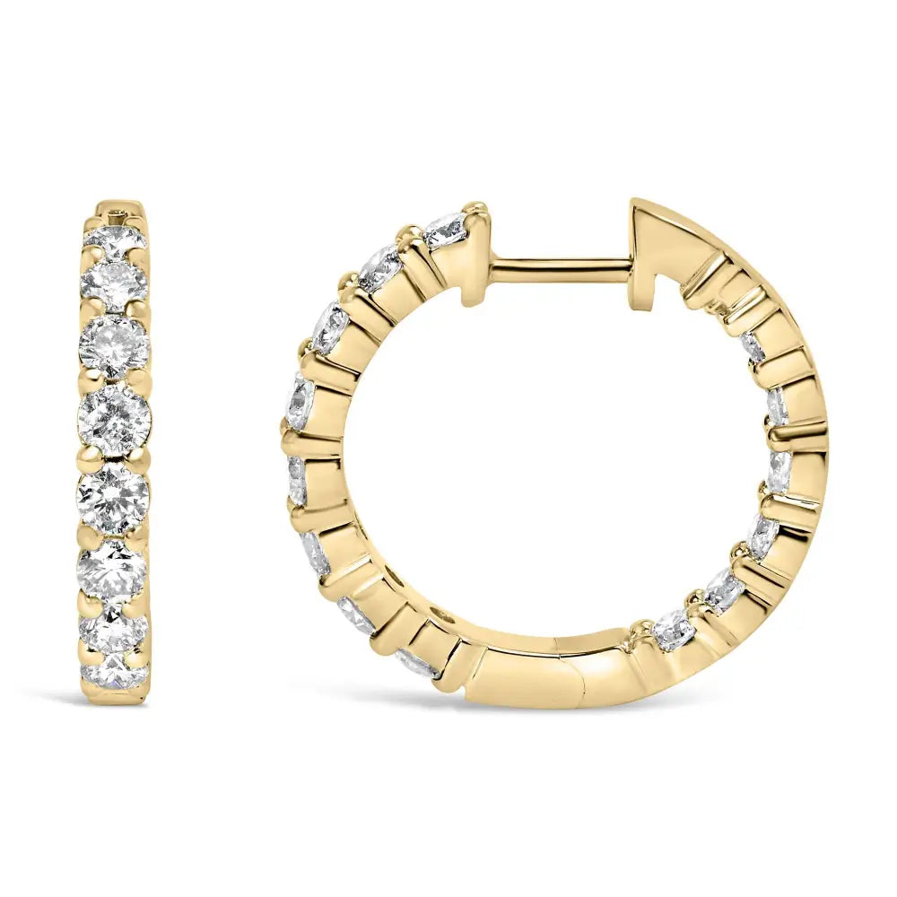 Exquisite 14k Gold Shared Prong Set Diamond Inside out Hoop Earrings