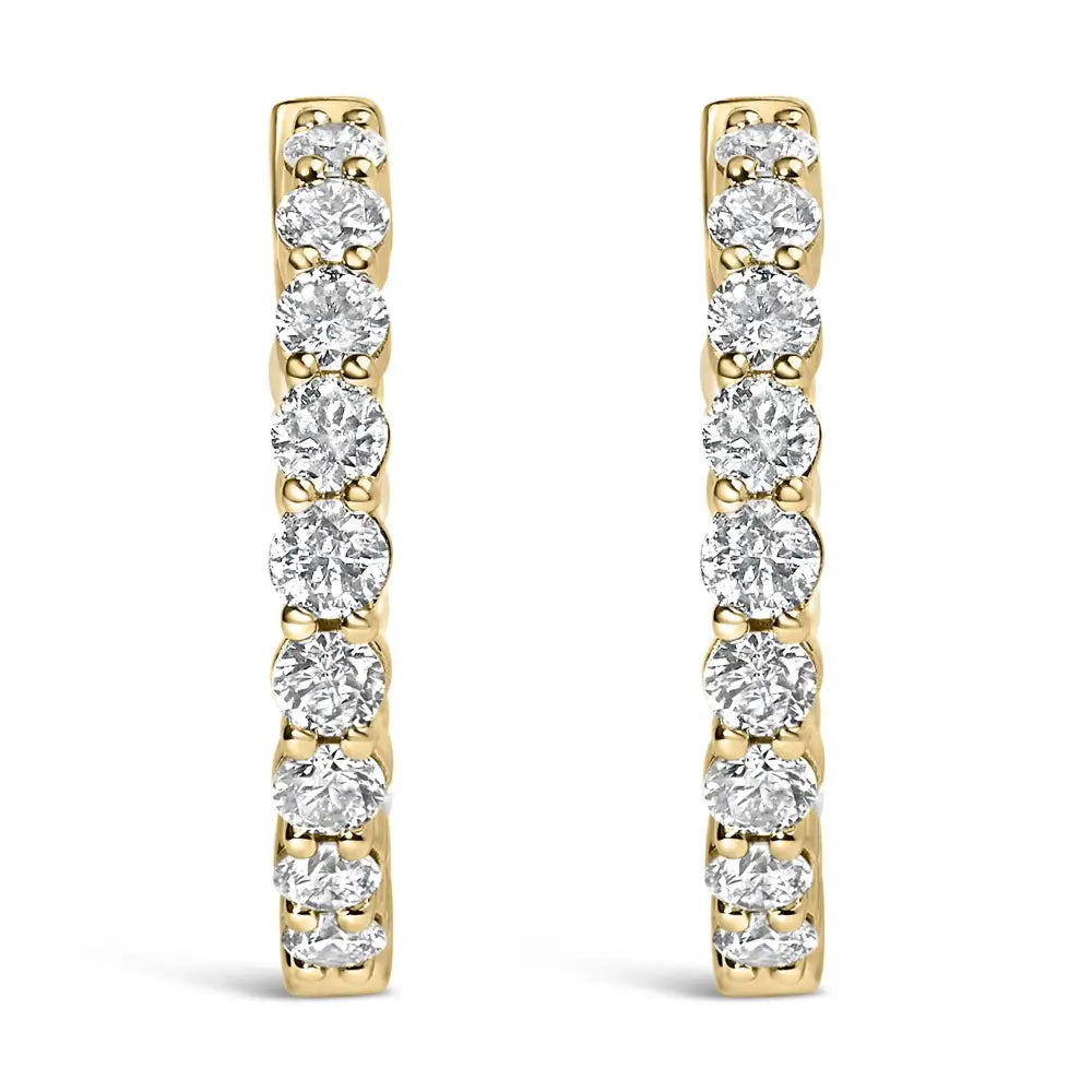 Exquisite 14k Gold Shared Prong Set Diamond Inside out Hoop Earrings