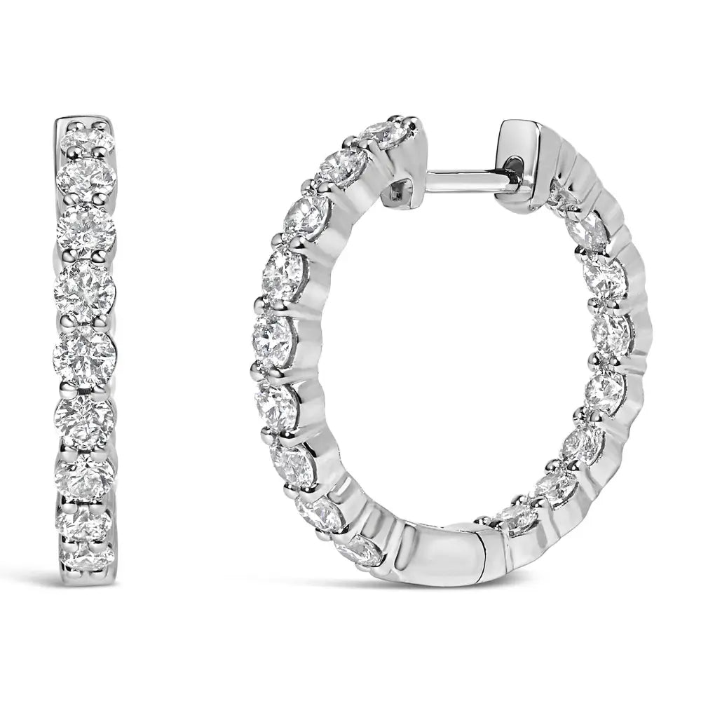 Exquisite 14k Gold Shared Prong Set Diamond Inside out Hoop Earrings