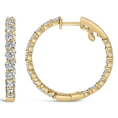 Exquisite 14k Gold Shared Prong Set Diamond Inside out Hoop Earrings