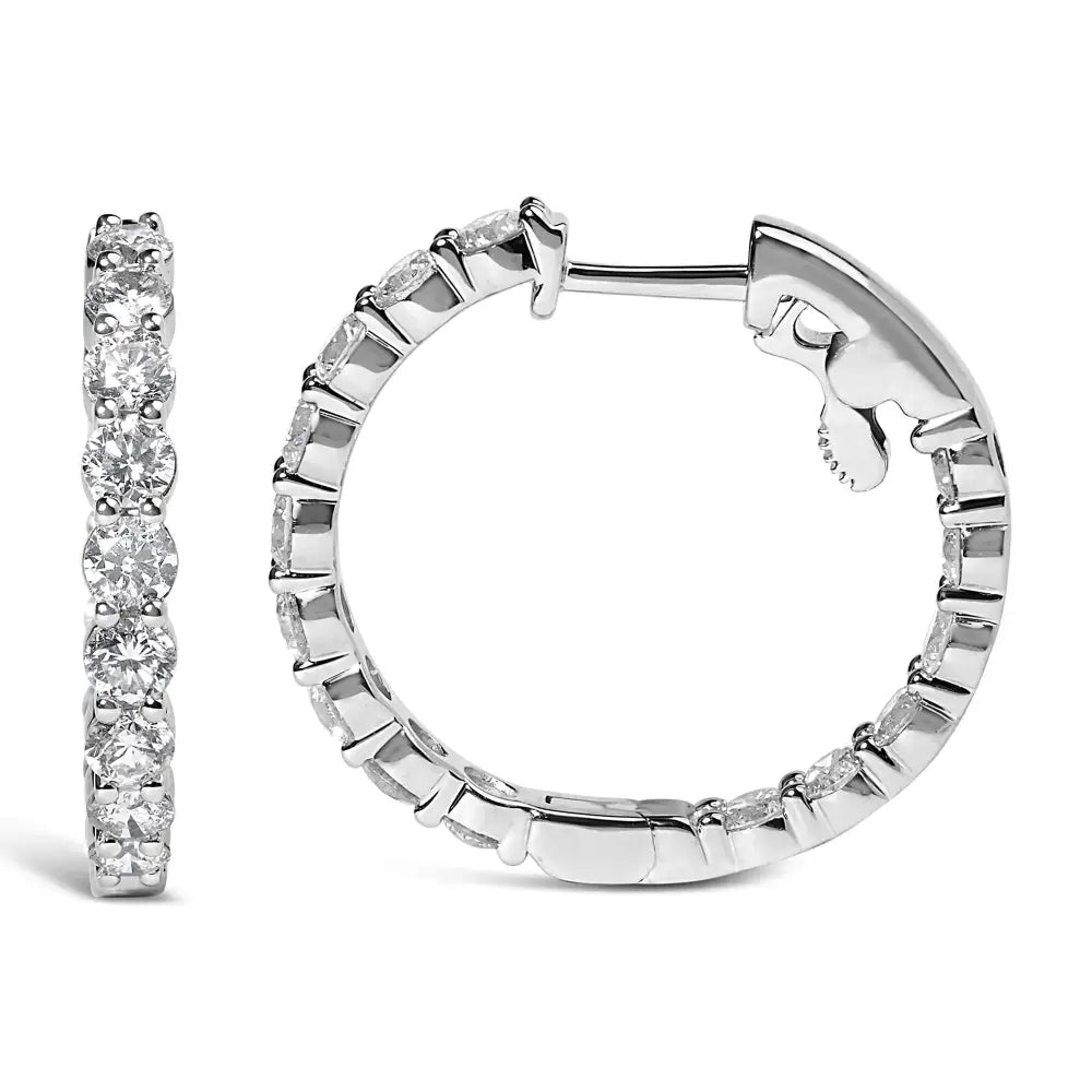 Exquisite 14k Gold Shared Prong Set Diamond Inside out Hoop Earrings