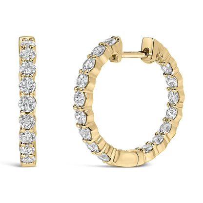 Exquisite 14k Gold Shared Prong Set Diamond Inside out Hoop Earrings