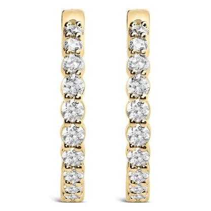 Exquisite 14k Gold Shared Prong Set Diamond Inside out Hoop Earrings