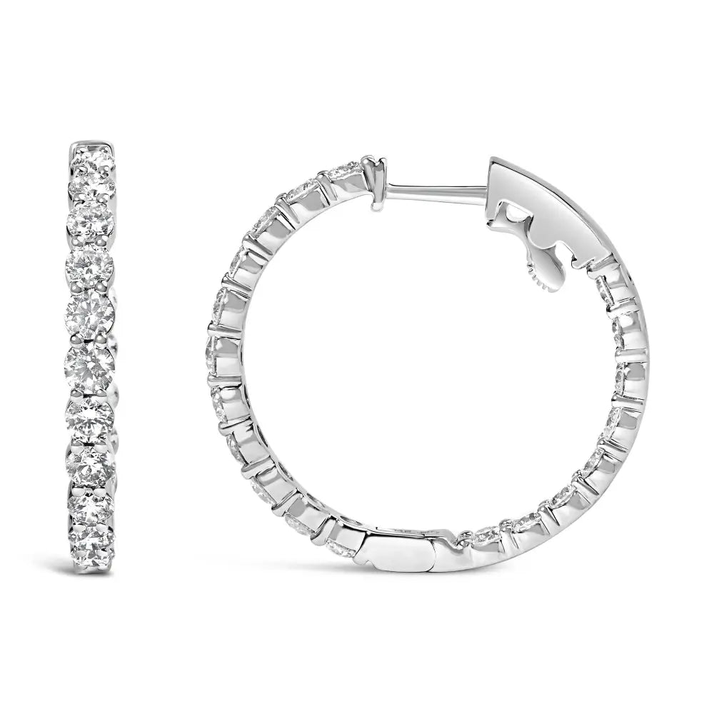 Exquisite 14k Gold Shared Prong Set Diamond Inside out Hoop Earrings