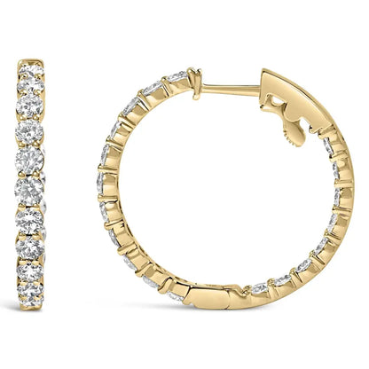 Exquisite 14k Gold Shared Prong Set Diamond Inside out Hoop Earrings