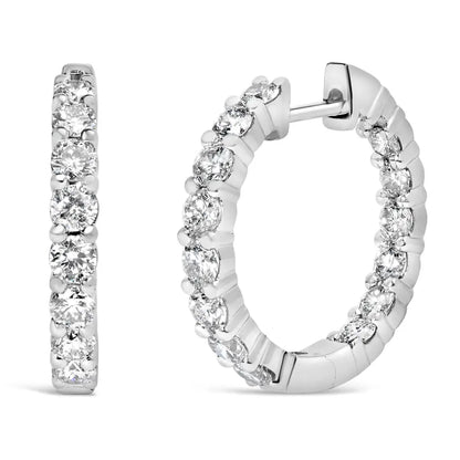 Exquisite 14k Gold Shared Prong Set Diamond Inside out Hoop Earrings