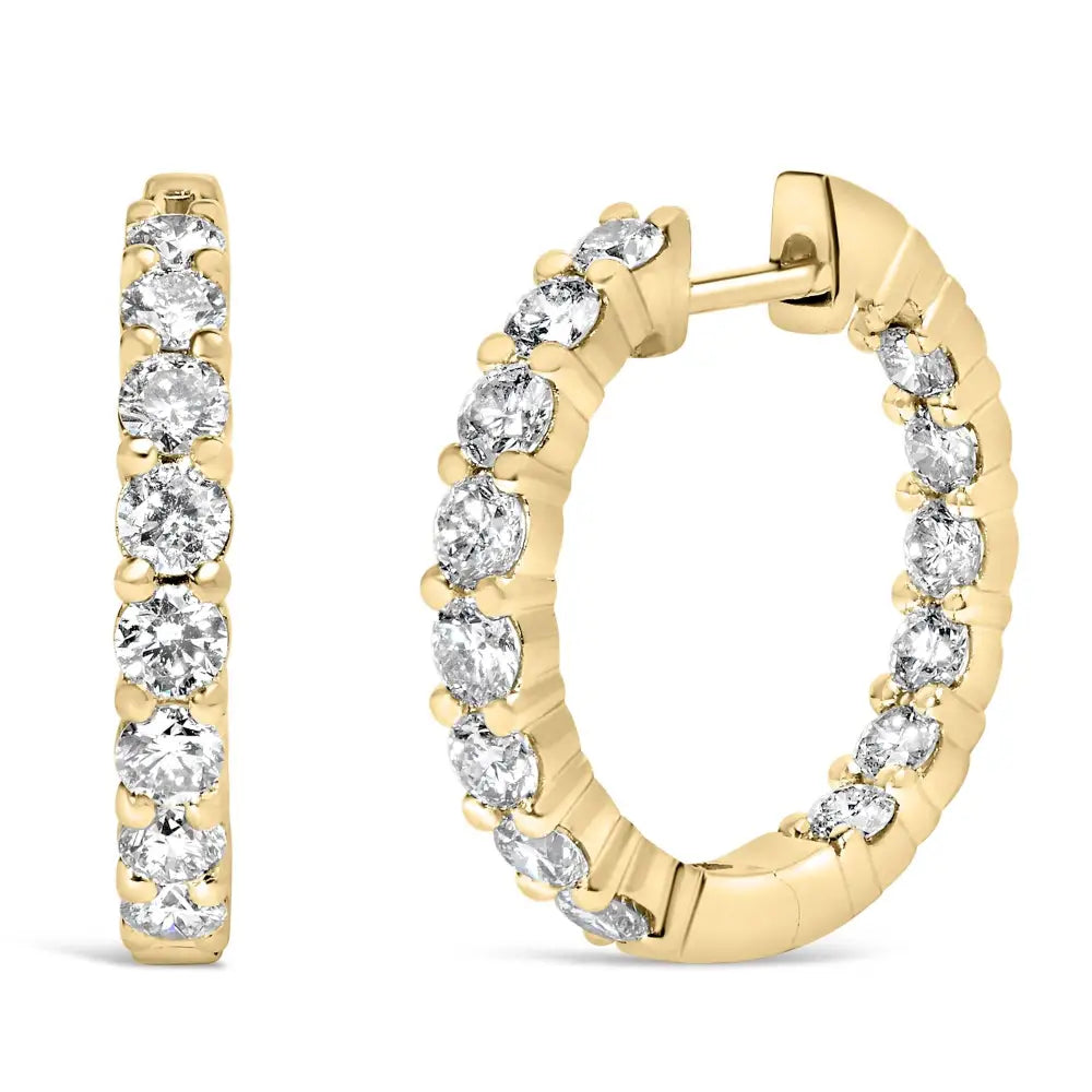 Exquisite 14k Gold Shared Prong Set Diamond Inside out Hoop Earrings