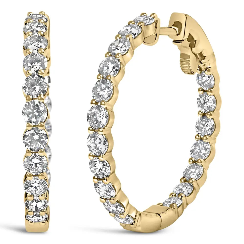 Exquisite 14k Gold Shared Prong Set Diamond Inside out Hoop Earrings