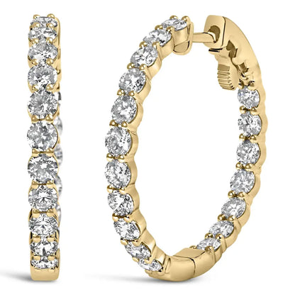 Exquisite 14k Gold Shared Prong Set Diamond Inside out Hoop Earrings