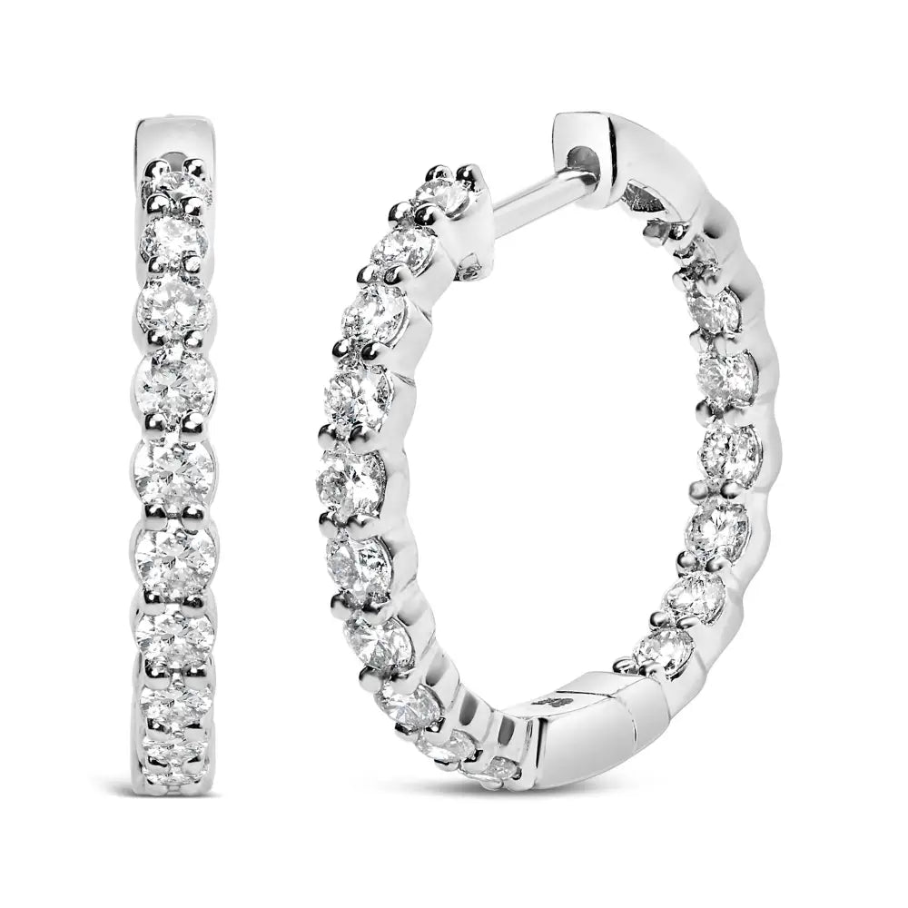 Exquisite 14k Gold Shared Prong Set Diamond Inside out Hoop Earrings