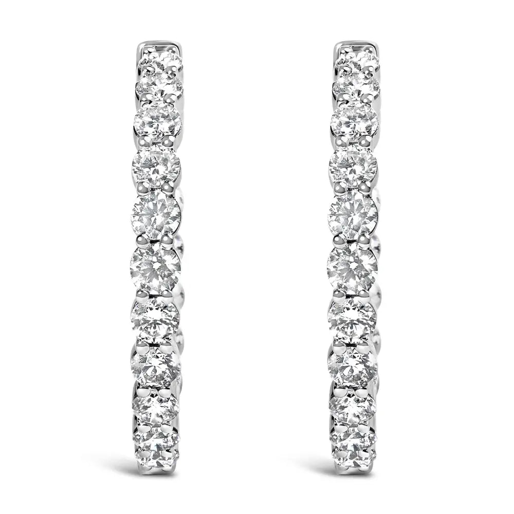 Exquisite 14k Gold Shared Prong Set Diamond Inside out Hoop Earrings