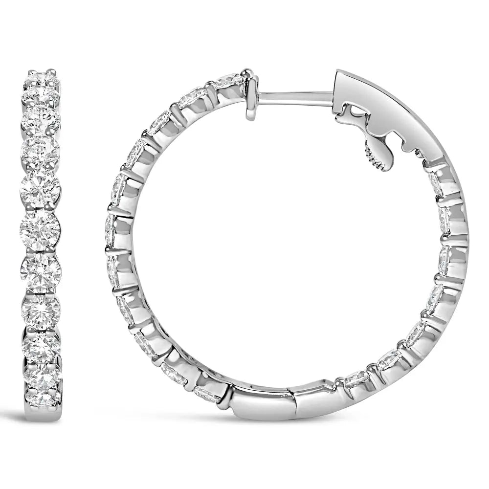 Exquisite 14k Gold Shared Prong Set Diamond Inside out Hoop Earrings