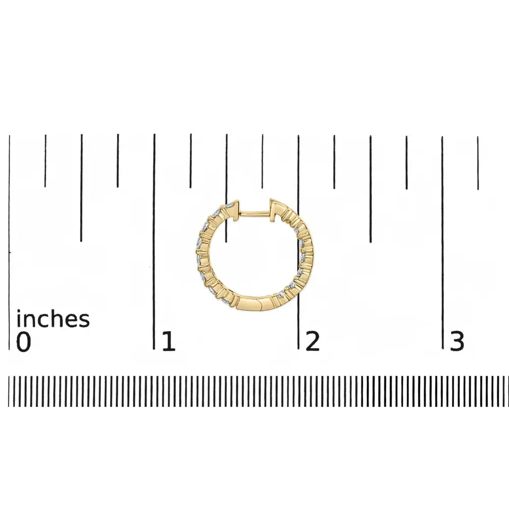 Exquisite 14k Gold Shared Prong Set Diamond Inside out Hoop Earrings