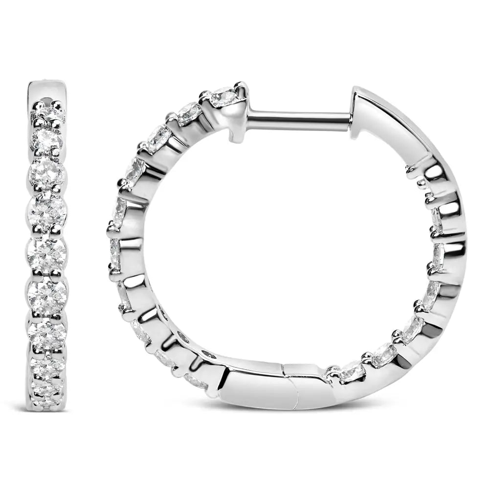 Exquisite 14k Gold Shared Prong Set Diamond Inside out Hoop Earrings