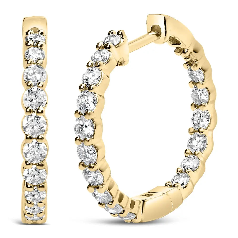 Exquisite 14k Gold Shared Prong Set Diamond Inside out Hoop Earrings