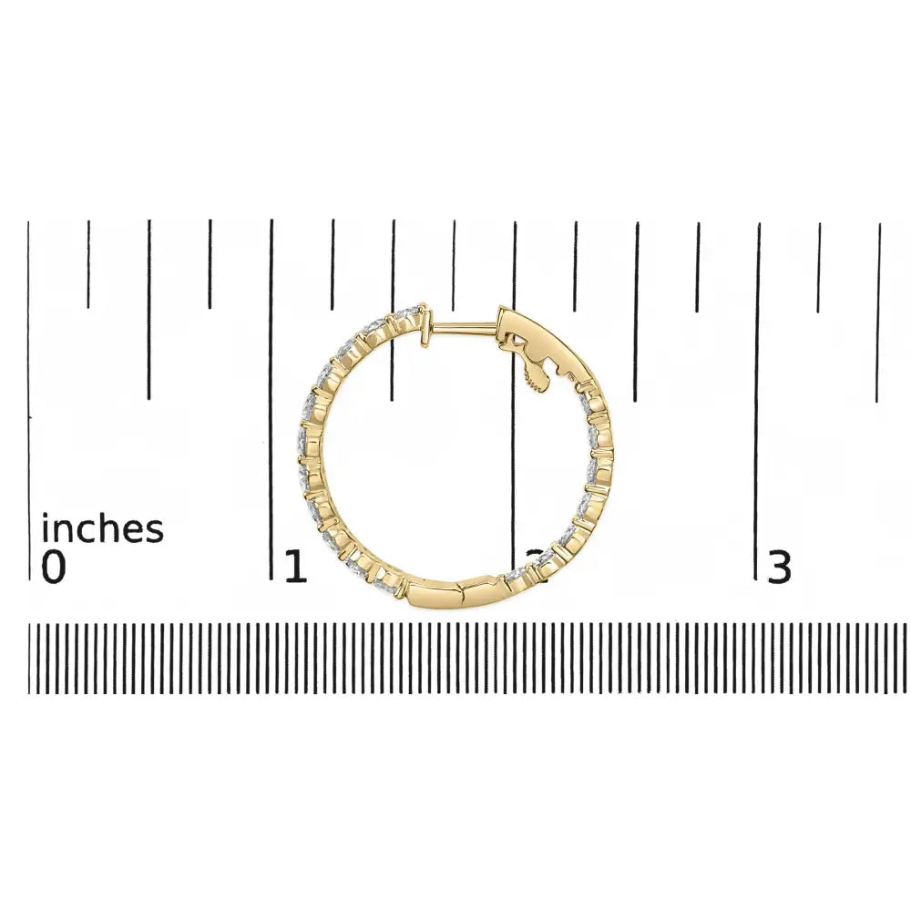 Exquisite 14k Gold Shared Prong Set Diamond Inside out Hoop Earrings