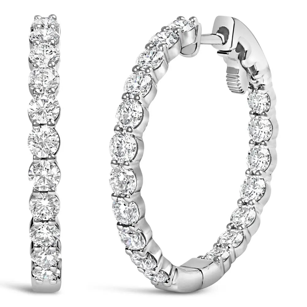 Exquisite 14k Gold Shared Prong Set Diamond Inside out Hoop Earrings