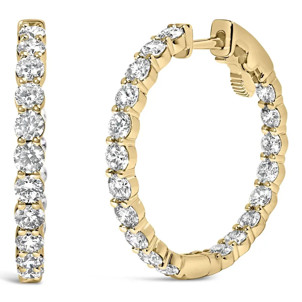 Exquisite 14k Gold Shared Prong Set Diamond Inside out Hoop Earrings