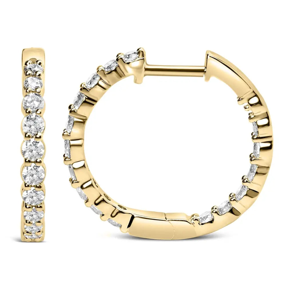 Exquisite 14k Gold Shared Prong Set Diamond Inside out Hoop Earrings