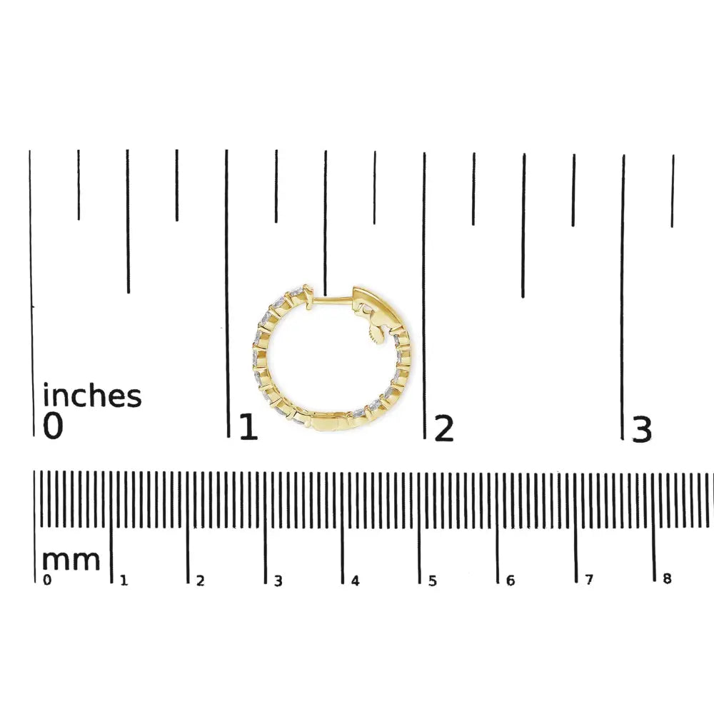 Exquisite 14k Gold Shared Prong Set Diamond Inside out Hoop Earrings