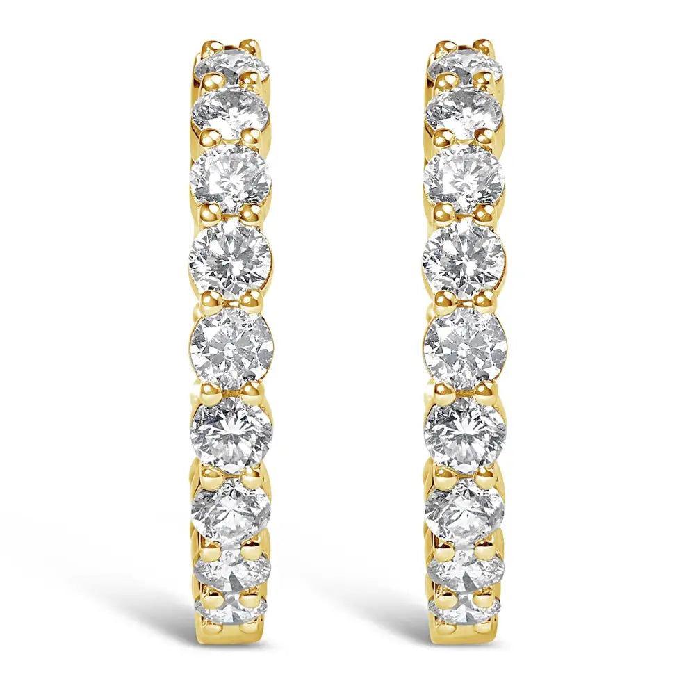 Exquisite 14k Gold Shared Prong Set Diamond Inside out Hoop Earrings