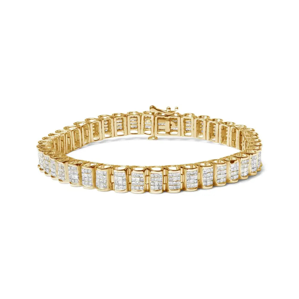 Exquisite 14k Gold Tennis Bracelet with 5.00 Cttw Square Princess Cut Diamonds