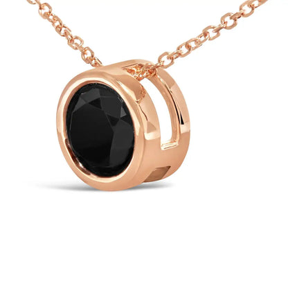 Exquisite 14k Rose Gold Black Round Diamond Solitaire Pendant Necklace