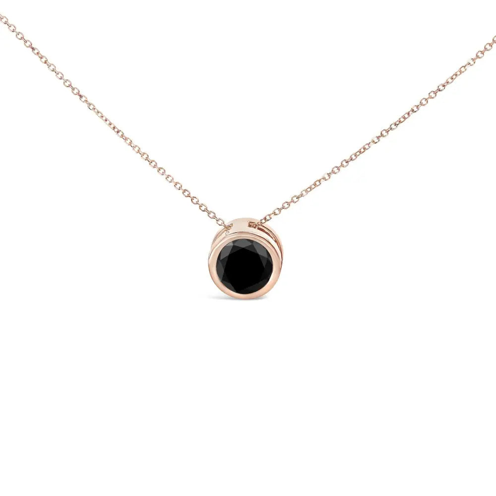 Exquisite 14k Rose Gold Black Round Diamond Solitaire Pendant Necklace