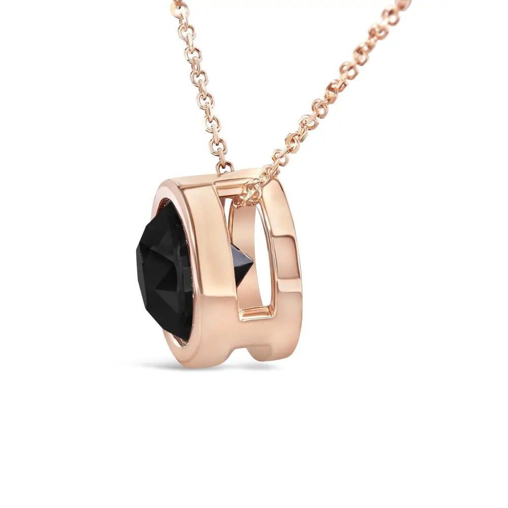 Exquisite 14k Rose Gold Black Round Diamond Solitaire Pendant Necklace