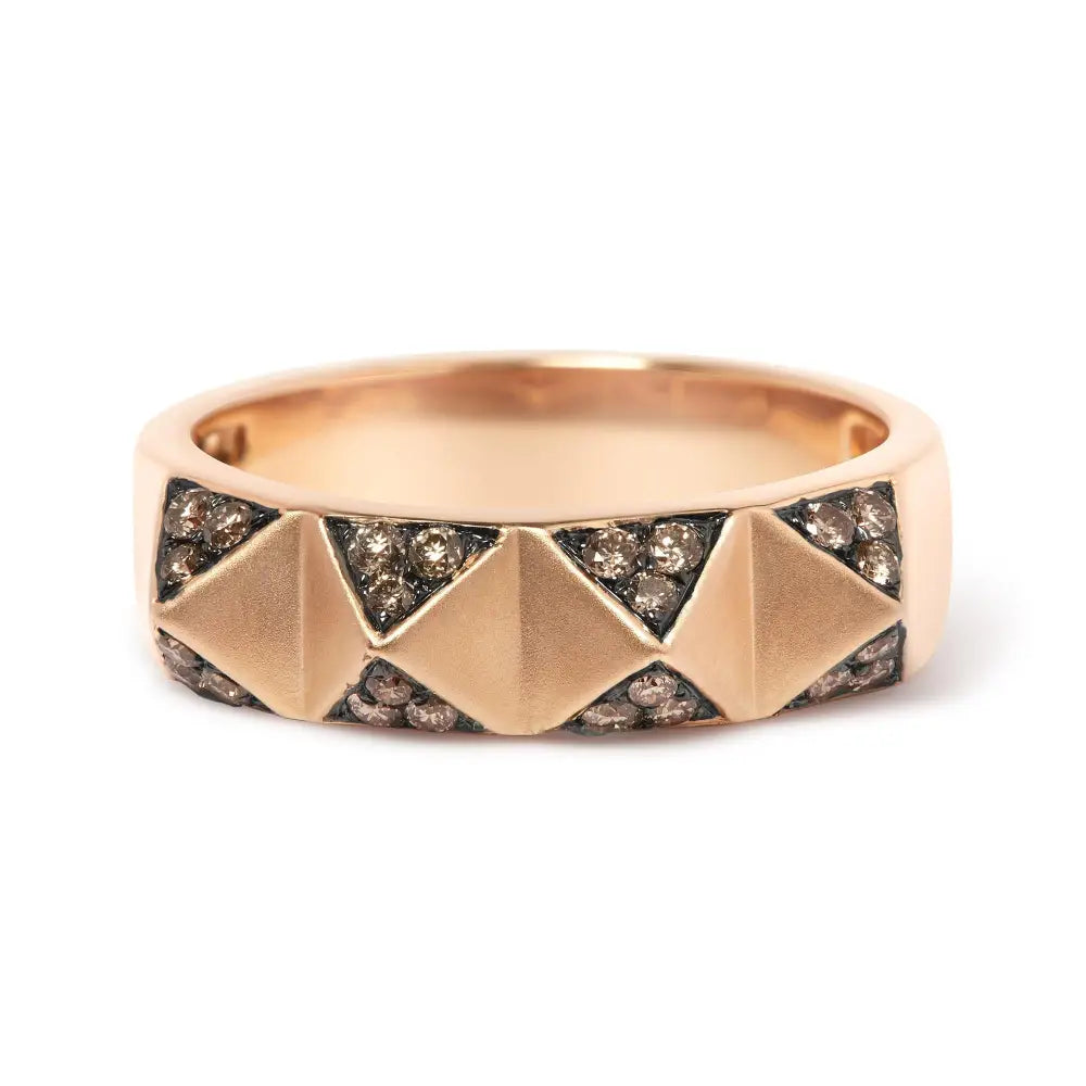 Exquisite 14k Rose Gold Brown Diamond Pyramid Band Ring 1/4 Cttw