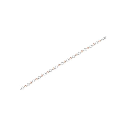 Exquisite 14k Rose Gold Diamond Heart Link Bracelet in Sterling Silver