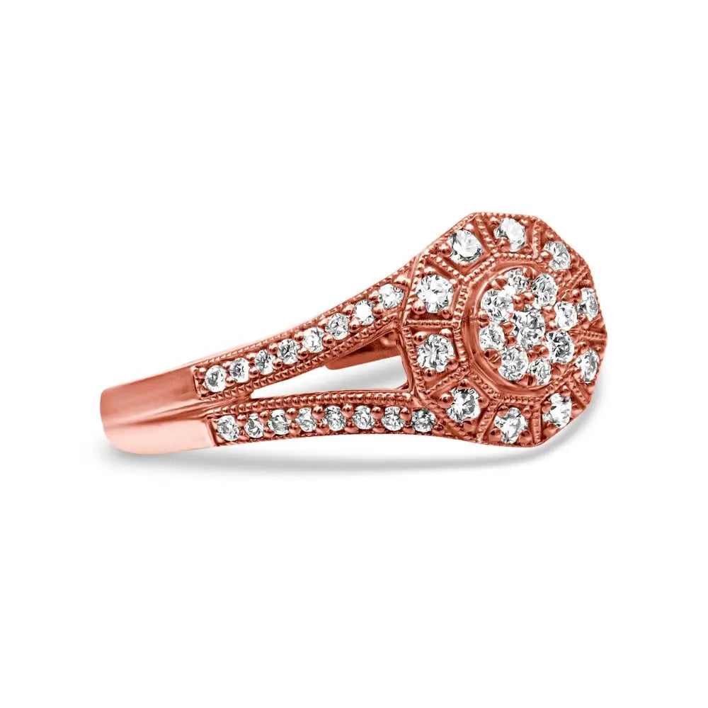 Exquisite 14k Rose Gold Pave Diamond Halo Cocktail Ring - Rings/fashion/cocktail