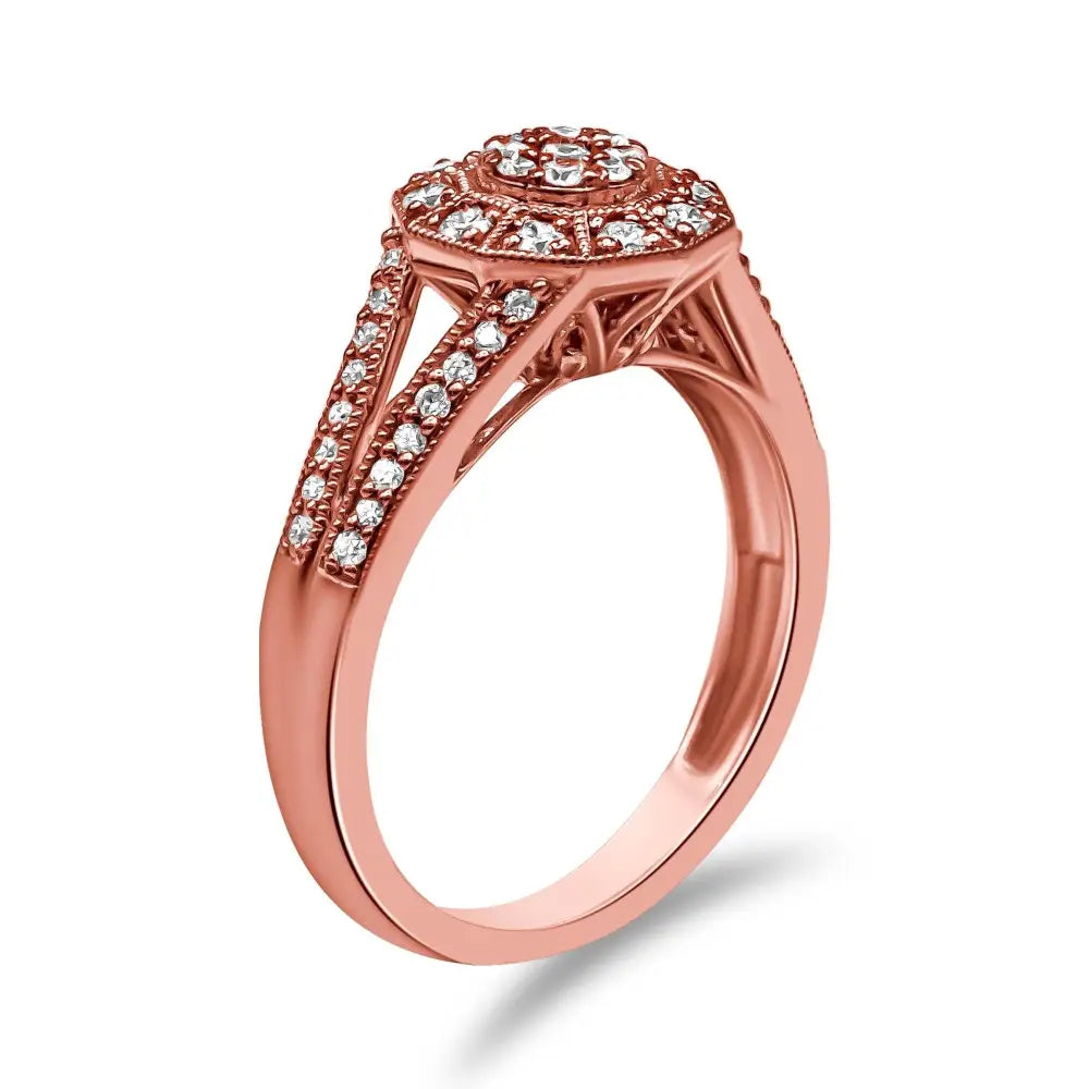 Exquisite 14k Rose Gold Pave Diamond Halo Cocktail Ring - Rings/fashion/cocktail