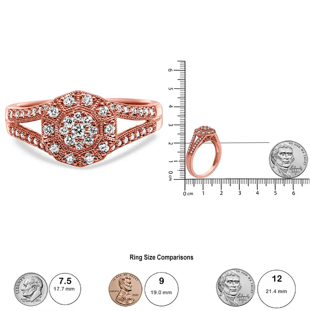 Exquisite 14k Rose Gold Pave Diamond Halo Cocktail Ring - Rings/fashion/cocktail