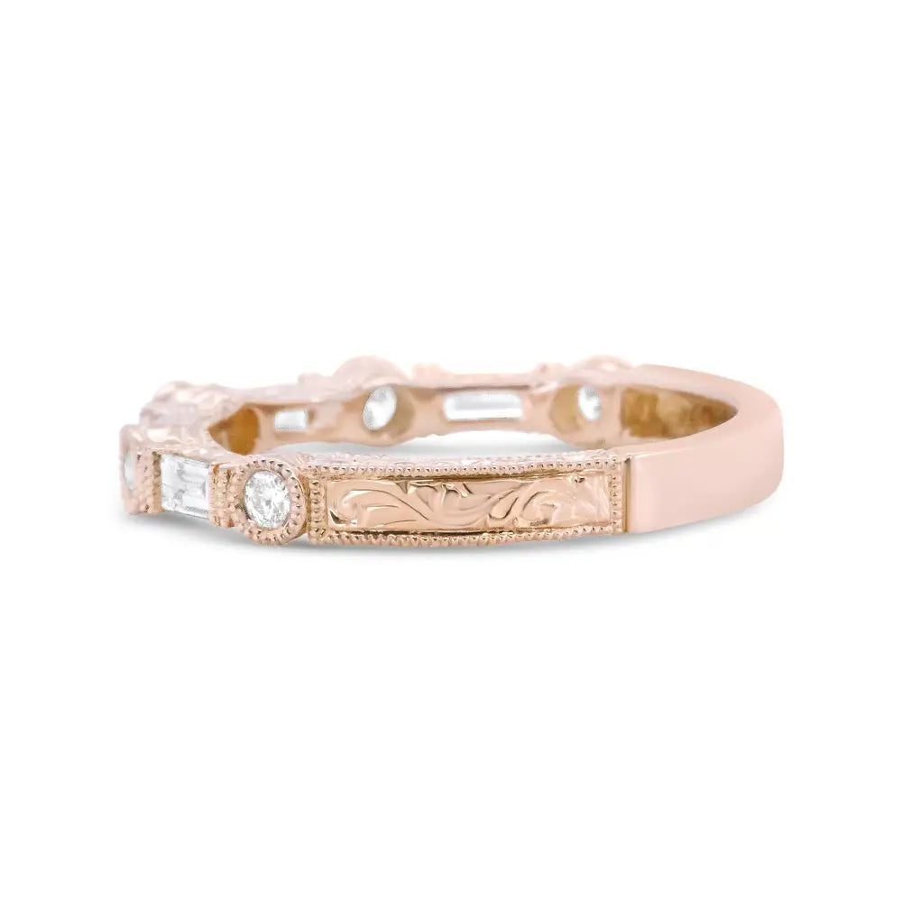 Exquisite 14k Rose Gold Round Diamond Bridal Band with Cttw Baguette Design