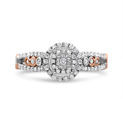 Exquisite 14k Rose Gold Split Shank Engagement Ring with Cttw Round Diamonds