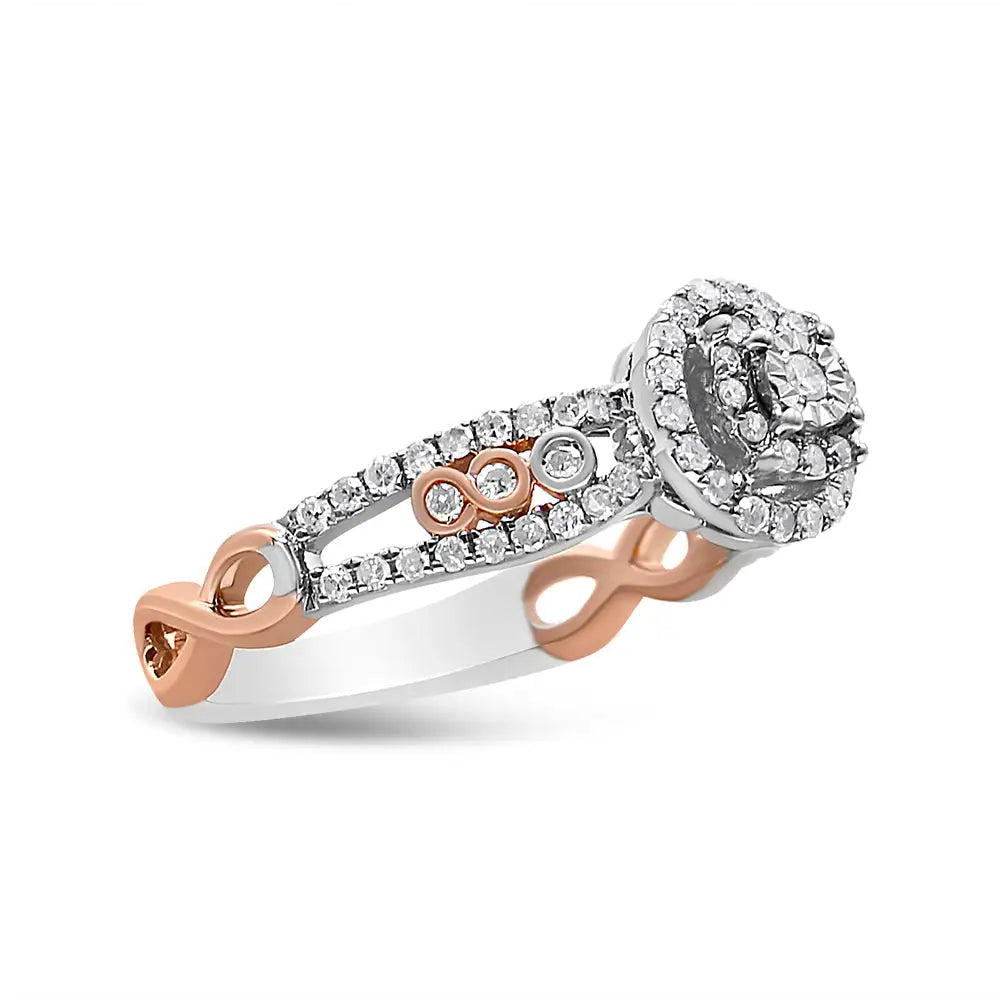 Exquisite 14k Rose Gold Split Shank Engagement Ring with Cttw Round Diamonds