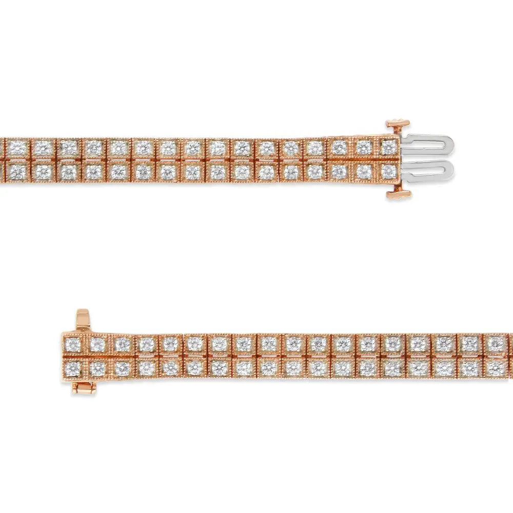 Exquisite 14k Rose Gold Two Row Milgrain Bracelet with Lab Grown Diamonds