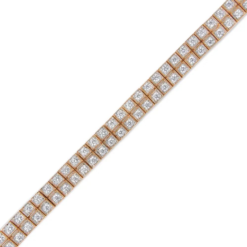 Exquisite 14k Rose Gold Two Row Milgrain Bracelet with Lab Grown Diamonds