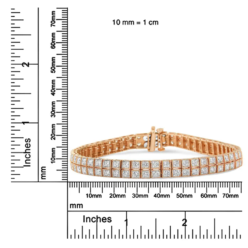 Exquisite 14k Rose Gold Two Row Milgrain Bracelet with Lab Grown Diamonds