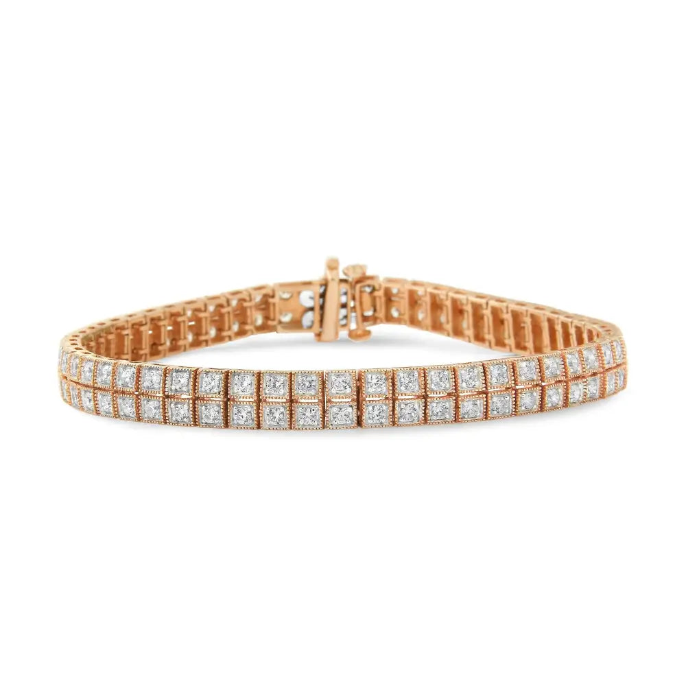 Exquisite 14k Rose Gold Two Row Milgrain Bracelet with Lab Grown Diamonds