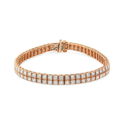 Exquisite 14k Rose Gold Two Row Milgrain Bracelet with Lab Grown Diamonds