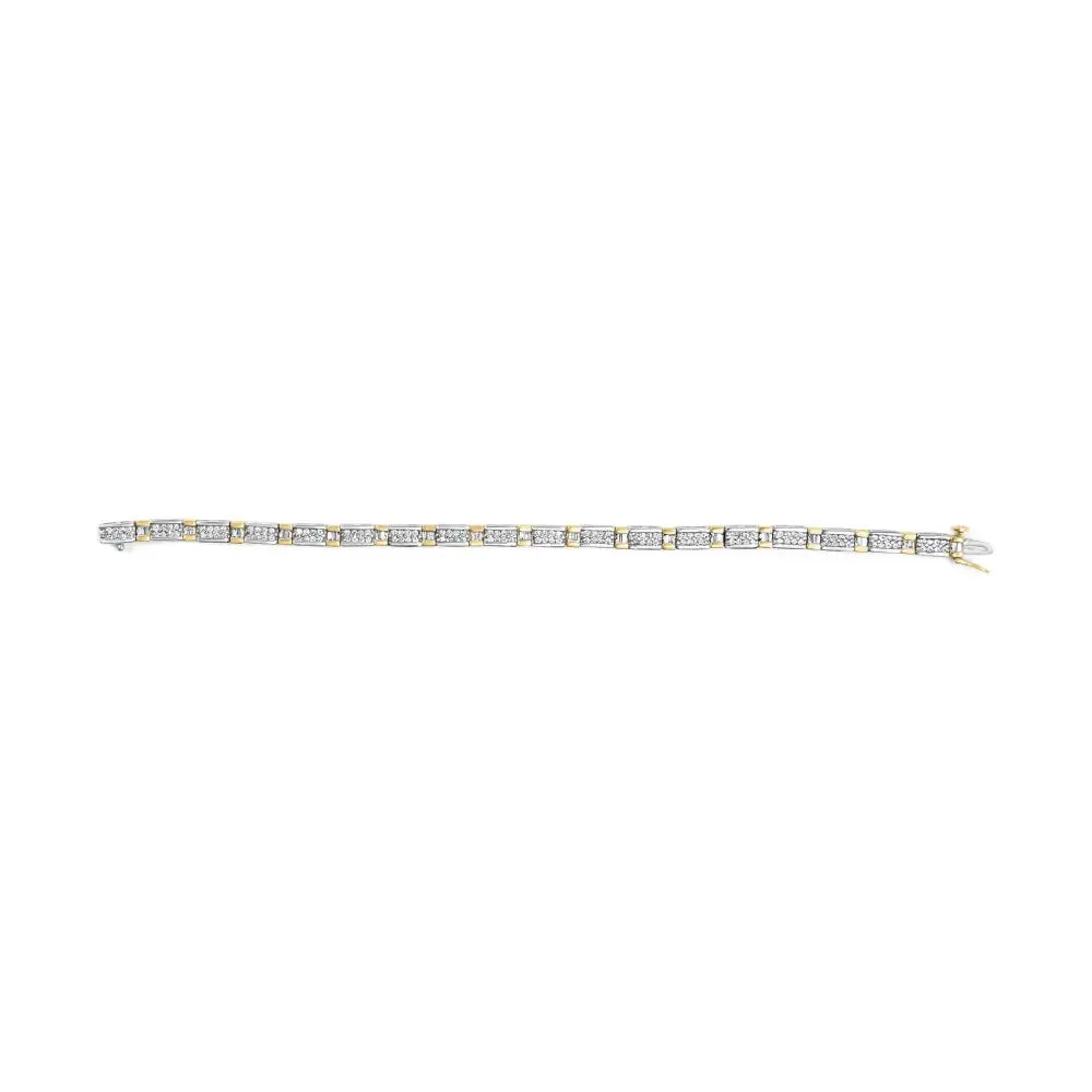 Exquisite 14k Two-tone 7’’ Bracelet with Baguette-cut Diamond Bar