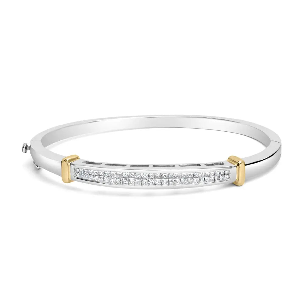 Exquisite 14k Two-toned Gold Princess Cut Diamond Fashion Bangle