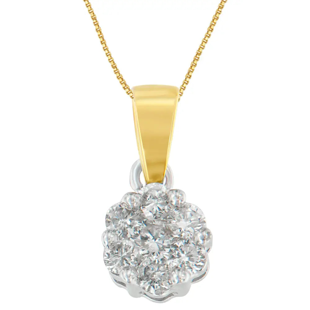 Exquisite 14k Two-toned Gold Round Cut Diamond Circle Halo Pendant Necklace