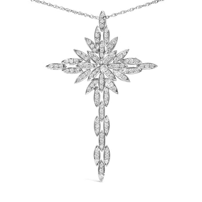 14k White Gold 1.0 Cttw Cocktail Cluster Cross Pendant Necklace (h-i Si1-si2)