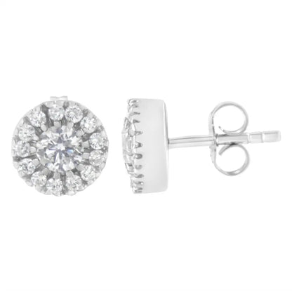 Exquisite 14k White Gold 1 Cttw Diamond Halo Stud Earrings